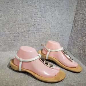 Vionic Nala Women's Size US 9 White Gold Leather Comfort T-Strap Thong Sandals